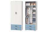 Шкаф для одежды Стич 870 с ящиками (Ясень анкор светлый/Белый/Серо-голубой)