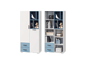 Шкаф для белья и книг Стич 870 с 2 ящиками и дверью (Ясень анкор белый/Серо-голубой)